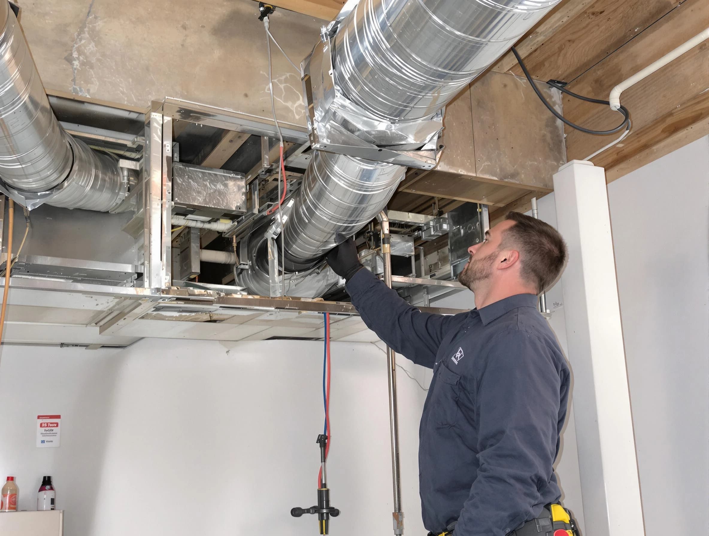 Meridian Air Duct Cleaning technician performing professional air duct repair using specialized tools in Meridian