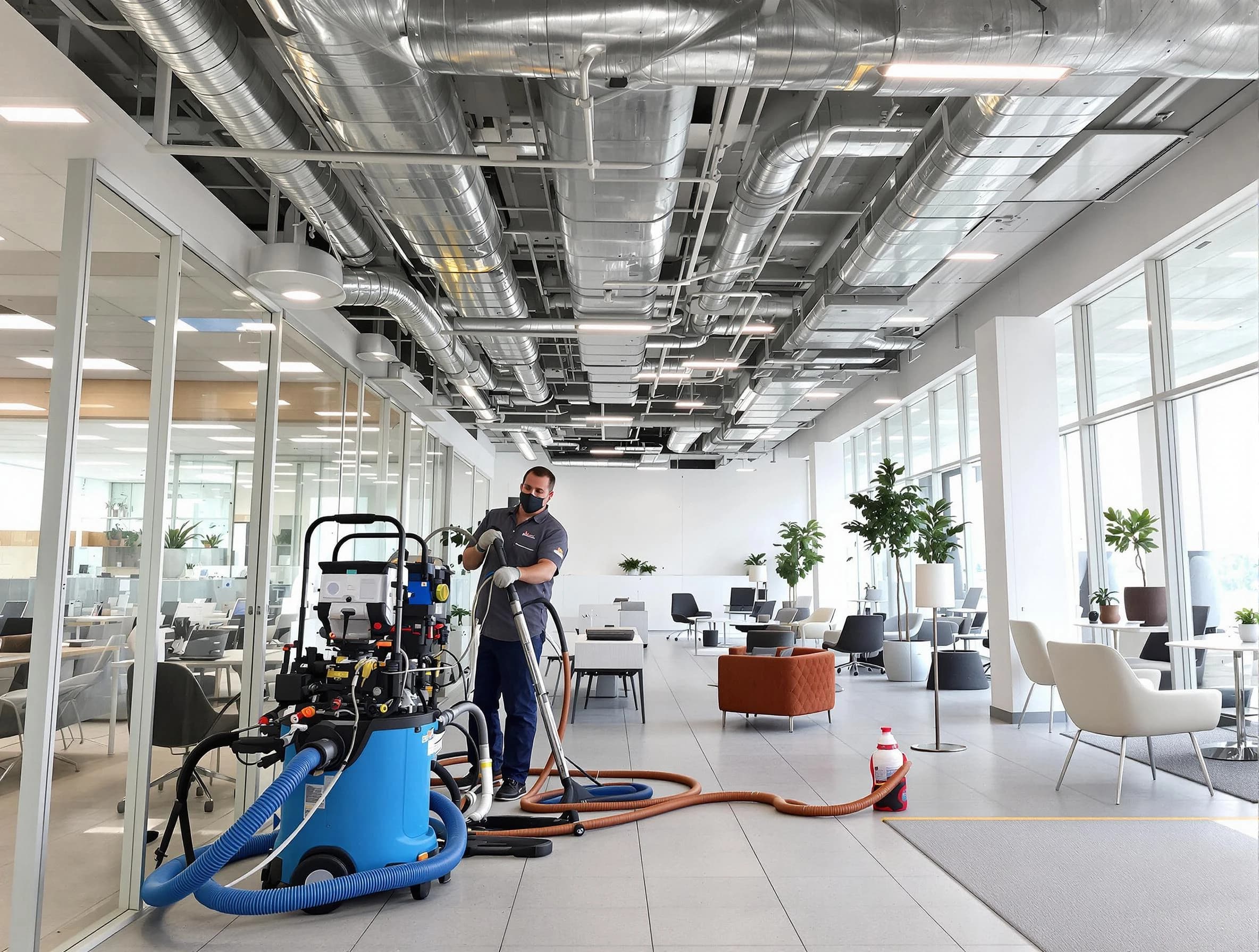 Meridian Air Duct Cleaning team conducting comprehensive commercial duct cleaning at a business location in Meridian