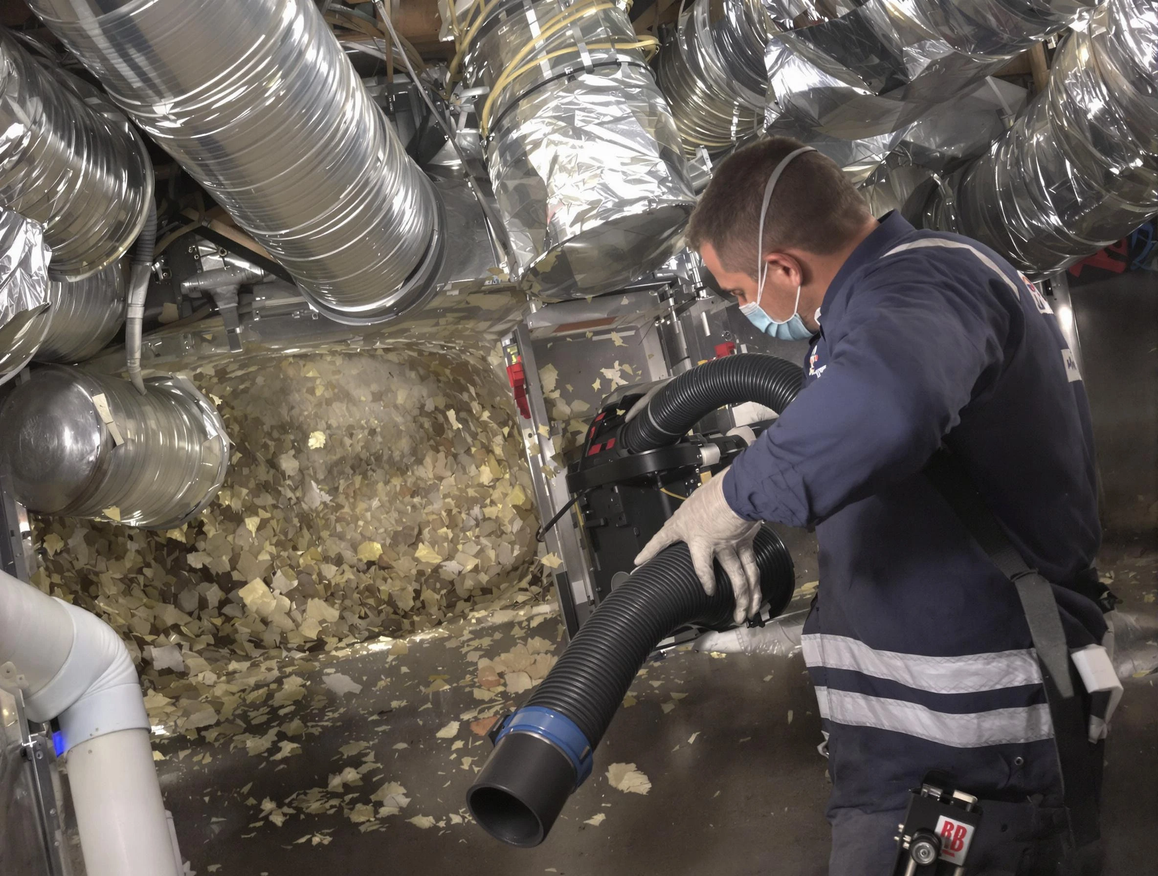 Meridian Air Duct Cleaning specialist operating negative pressure cleaning equipment for thorough duct maintenance in Meridian